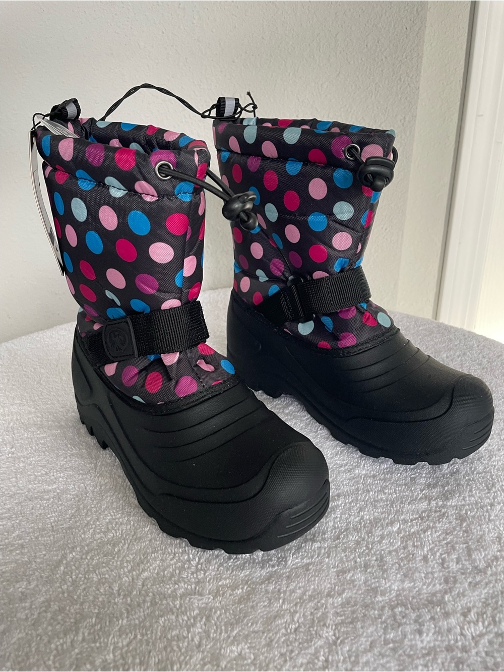 Northside Polka Dot Winter Snow Boots - Black with Pink & Blue Dots Kids Size 2